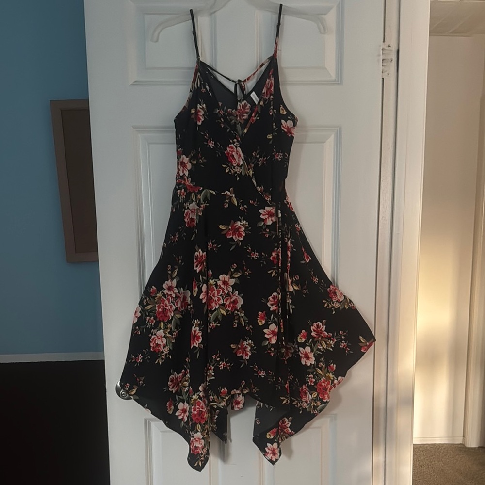 Xhilaration Black Dress with Pink Floral Design